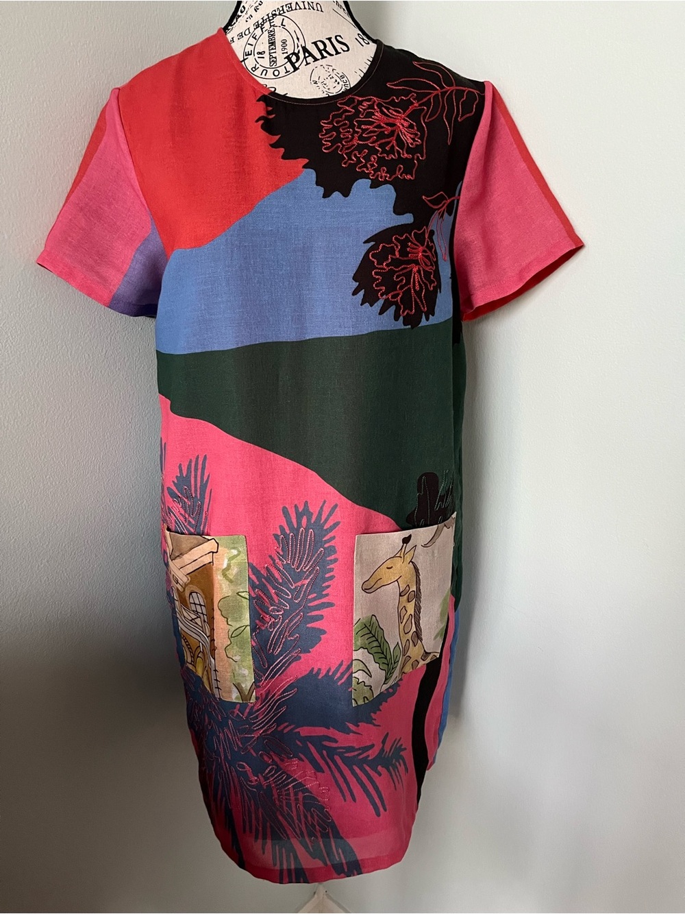 Anthropology designer shift with Pink & Purple Embroidery